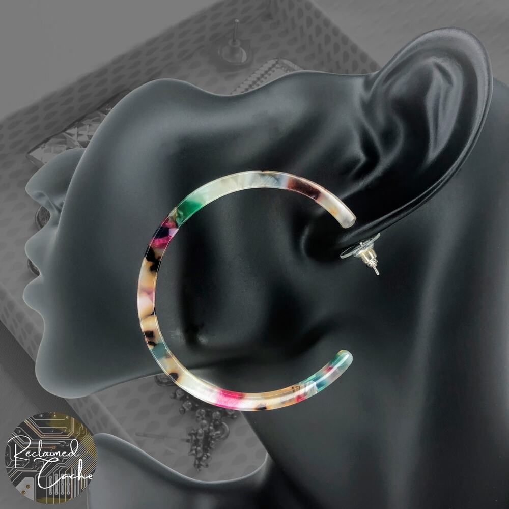 White Multicolor Resin Circular Hoops